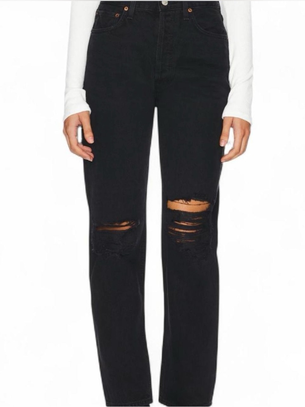 AGOLDE Black High-Rise Straight Leg Distressed Jeans